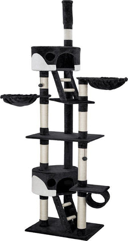 tectake® Kattenkrabpaal XXL Hansi - Plafondhoogte 243-260 cm - 2 kattenhuisjes 2 trappen - Zwart/Wit