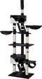 tectake® Kattenkrabpaal XXL Hansi - Plafondhoogte 243-260 cm - 2 kattenhuisjes 2 trappen - Zwart/Wit