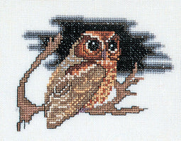 Thea Gouverneur - Borduurpakket met telpatroon - 1030 - Voorgesorteerde DMC Garens - Uil - Linnen - 12 cm x 16 cm - DIY Kit