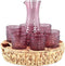 PTMD Hadley Glazen Pitcher - H9 x Ø35,5 cm - 6 stuks - Rieten plateau - Roze