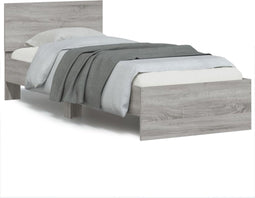 vidaXL - Bedframe - met - hoofdeinde - bewerkt - hout - grijs - sonoma - 90x200 - cm