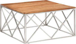 vidaXL - Salontafel - roestvrij - staal - en - massief - acaciahout - zilverkleurig