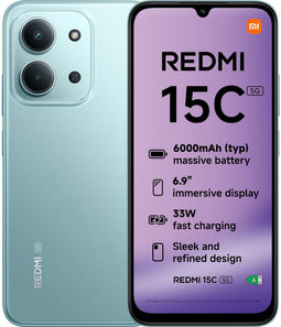 Xiaomi Redmi 15C - Smartphone - 4 GB RAM 256 GB opslag 5G Groen
