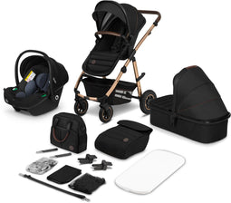 Lionelo Amber 3in1 - Kinderwagen Reiswieg Buggy Autostoel - ADAC getest - Geveerde Pompwielen - Zacht Babymatras - Compact Opvouwbaar - Kleur: Black Onyx