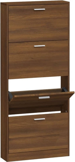 vidaXL - Schoenenkast - 59x17x150 - cm - bewerkt - hout - bruin - eikenkleur