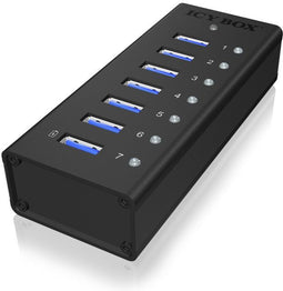 Icy Box IB-AC618 - 7-poorts USB 3.2 Hub met USB oplaadpoort - Zwart