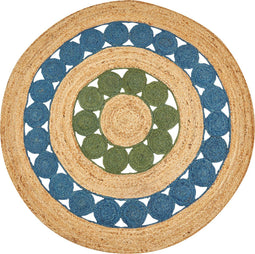 HOVIT - Vloerkleed - Blauw/groen - 140 cm - Jute