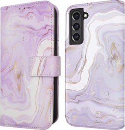 iMoshion Hoesje Geschikt voor Samsung Galaxy S21 FE Hoesje Met Pasjeshouder - iMoshion Design Bookcase smartphone - Paars / Purple Marble