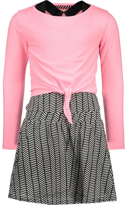 B. Nosy B.Active - Meisjes Jurk - Coole grafische print met zwarte glitterelastieken schouderbandjes - Roze