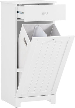 SoBuy BZR21-II-W - Smalle Badkamerkast - Wasgoedkast met Uittrekbare Mand - Wit 40x90x38cm