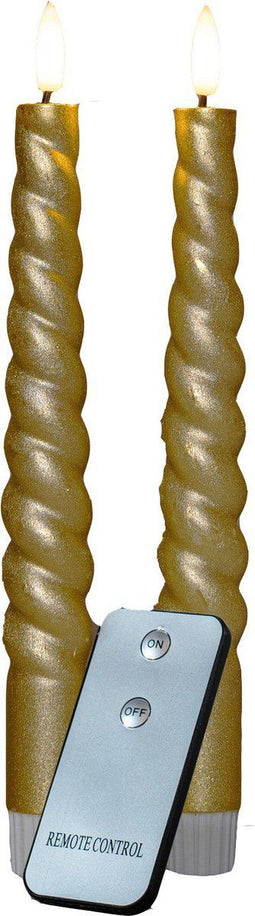 Anna's Collection LED dinerkaarsen swirl - 3D vlam - goud - 23 cm (2 stuks)