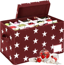 Kerstballen opbergbox - 30 vakken - verstelbare schotjes - rood