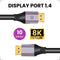 Displayport kabel 1.4 Paars – 8K 60Hz – 4K 144 Hz - 32.4GBps – Gecertificeerd – Displayport naar Displayport - DP 1.4 kabel - 10 Meter
