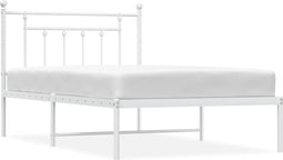 vidaXL - Bedframe - met - hoofdbord - metaal - wit - 107x203 - cm