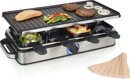 Princess 162645 - Raclette 8 Personen - Regelbare thermostaat - 1400W - 2 meter snoer - Omkeerbare Bakplaat - RVS