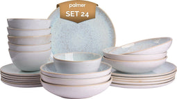 Palmer - Light Blue Sea - Serviesset - 6 persoons - 24 delig - Wit/Lichtblauw - Stoneware - Bordenset