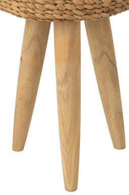 J-Line kruk Rond - hout/waterhyacint - naturel