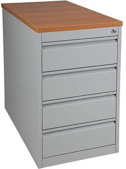 Praktische standcontainer 4 lades diep 60CM kleur Aluminium (RAL9006) topblad Ahorn