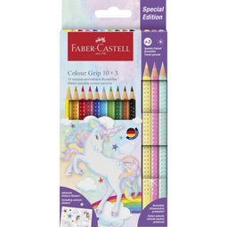 Faber Castell FC-201542 Colour Grip Kleurpotloden 10 Stuks + 3 Sparkle Pastel Kleurpotloden en Un...