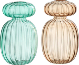 J-Line vaas Michel - glas - aqua/beige - 2 stuks - 13 cm hoog