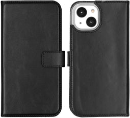 Selencia iPhone 14 - Echt Lederen Bookcase - 3 Pashouders - Zwart