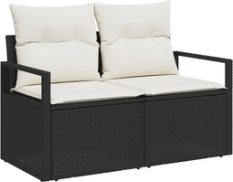 vidaXL - 2-Zit - Sofa - met - Kussens - Zwart - Poly - Rattan