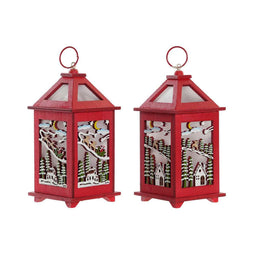Lykta DKD Home Decor Kerstmis Wit Rood Hout Huis (9 x 9 x 18 cm) (2 pcs)