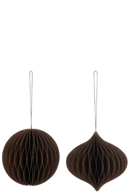 J-Line Kerstmis Bal Papier Bruin Large Assortiment Van 2