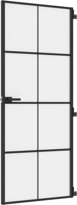 vidaXL - Binnendeur - smal - 83x201,5 - cm - gehard - glas - en - aluminium - zwart