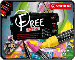 STABILO FREE - Acryl Marker - Start Set - 11 Markers - 3 Tip Sizes (11 stuks)