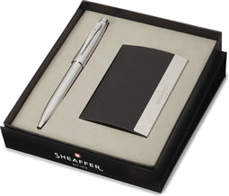 Sheaffer balpen giftset - 100/G9306 - brushed chrome nickel plated - met visitekaarthouder - SF-G2930651-3