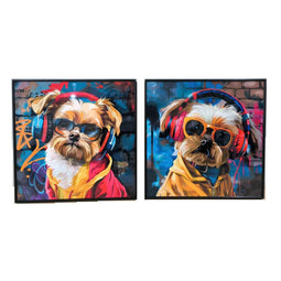 Schilderij Home ESPRIT Modern Hond 50 x 3,5 x 50 cm (2 Stuks)