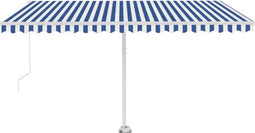 vidaXL - Luifel - handmatig - uittrekbaar - met - LED - 450x350 - cm - blauw - en - wit