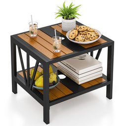 Coast Bijzettafel - Parasolgat - 2 Niveaus - Metaal - Opbergrek - 52 x 46 x 45 cm - Zwart Naturel