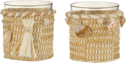 J-Line theelichthouder - schelpen/glas - naturel - 2 stuks