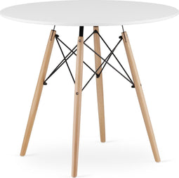 TODI-90 Ronde Eettafel, Scandinavisch Design, Wit Tafelblad, Stevige Beukenhouten Poten, Geschikt voor Keuken, Eetkamer en Woonkamer, Ø90 cm