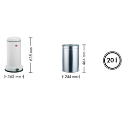 WESCO Baseboy Prullenbak met Soft Close | 20 Liter | Metaal - Mat wit | Pedaalemmer