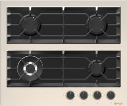 Wiggo WH-G634GR(C) - Inbouw Gaskookplaat - 4 Kookzones met Wokbrander - Crème Glas - 60cm