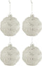 J-Line kerstbal Lijnen Glitter + Parels - glas - wit/zilver - medium - doos van 4