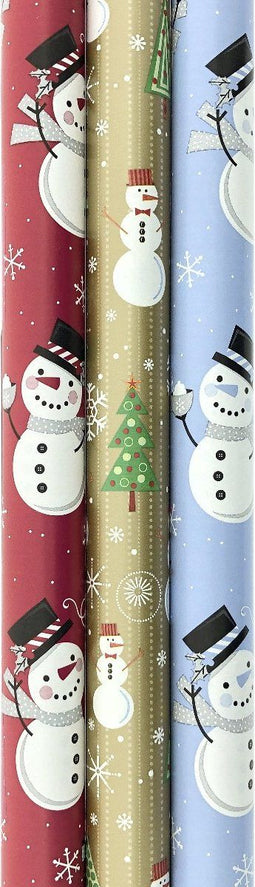 Enper cadeaupapier - Kerstpapier sneeuwpoppen design - 200 x 70 cm - set van 3 (3 stuks)