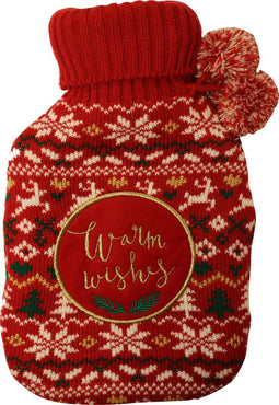 Apollo Warmwater Kruik Met Gebreide Hoes Kerst Print Rood