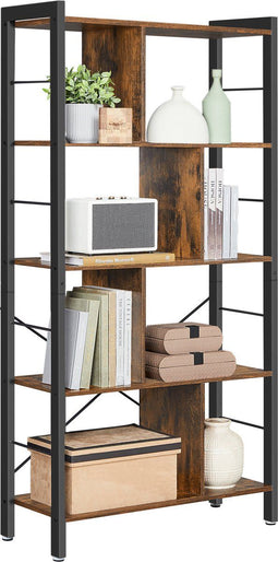 O'DADDY® - Boekenkast - Industrieel ontwerp - 74 x 30 x 150 cm - Vintage bruin - Zwart metaal