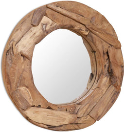 vidaXL - Decoratieve - spiegel - rond - 60 - cm - teakhout
