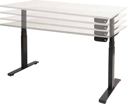 Dextro plus zit/sta 180x80cm, electrisch hoogte verstelbare werkplek, T-poot frame. Frame kleur wit (RAL9010) en blad Schaduw Zwart.