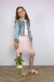 Le Chic ALLY C212-5186 - Spijkerjasje - Verticale ruffles met parels - Denim (maat 128)