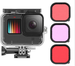 Garpex® GoPro HERO9 - Waterdichte Camera Case - Waterdicht tot 45m met 3 Kleuren Lens Filter