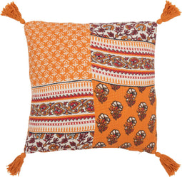 J-Line kussen Bloemen + Kwastjes - katoen - oranje