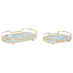 Set van trays Home ESPRIT Wit Gouden Modern 31 x 17 x 5 cm (2 Stuks)