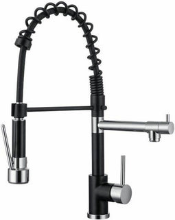 Keukenkraan - Mechanische mengkraan - Zwart / Chroom - 360° draaibaar - 2 jets - Met uittrekbare spray - OCEANIC