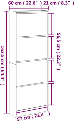 Schoenenkast 60x21x163,5 cm bewerkt hout betongrijs